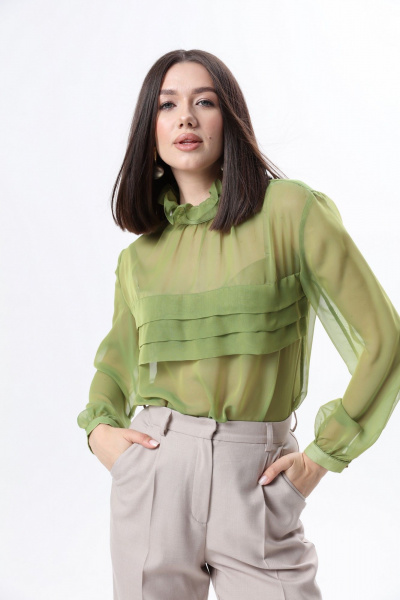 Бежевый костюм 3-ка: жакет, брюки и блуза с рюшами LM К6667-34 - фото 11