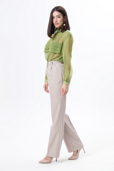 Бежевый костюм 3-ка: жакет, брюки и блуза с рюшами LM К6667-34 - фото 9