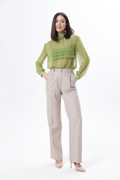 Бежевый костюм 3-ка: жакет, брюки и блуза с рюшами LM К6667-34 - фото 7
