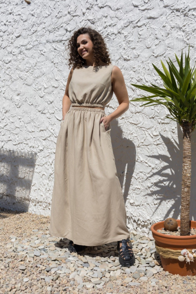 Бежевый костюм 2-ка: топ и длинная свободная юбка EZER 2046 льняной_серый_беж - фото 15