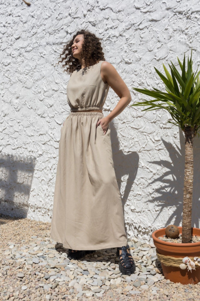 Бежевый костюм 2-ка: топ и длинная свободная юбка EZER 2046 льняной_серый_беж - фото 13