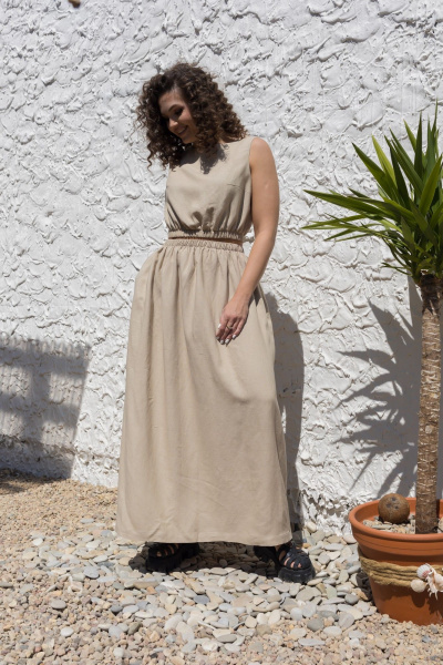Бежевый костюм 2-ка: топ и длинная свободная юбка EZER 2046 льняной_серый_беж - фото 12