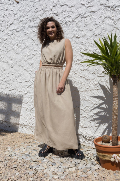Бежевый костюм 2-ка: топ и длинная свободная юбка EZER 2046 льняной_серый_беж - фото 11