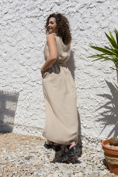 Бежевый костюм 2-ка: топ и длинная свободная юбка EZER 2046 льняной_серый_беж - фото 10