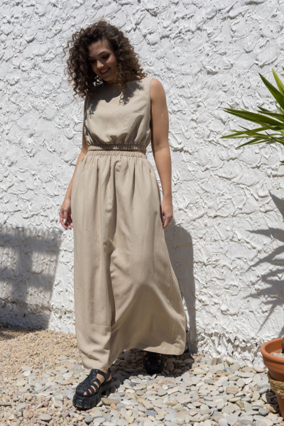 Бежевый костюм 2-ка: топ и длинная свободная юбка EZER 2046 льняной_серый_беж - фото 2