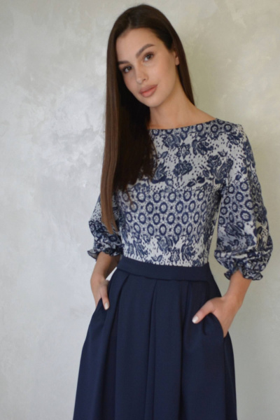 Платье Patriciа C14728 темно-синий,мягкий_белый - фото 4