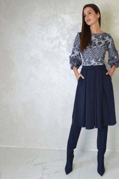 Платье Patriciа C14728 темно-синий,мягкий_белый - фото 3