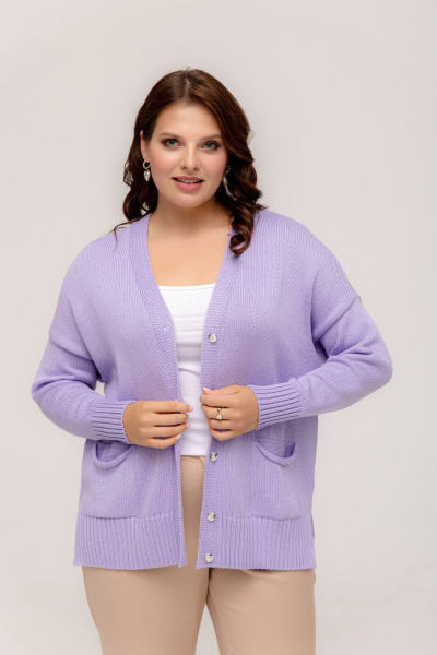Кардиган на пуговицах в стиле оверсайз из хлопка, фиолетовый Romgil 559ТЗ сиреневый - фото 1