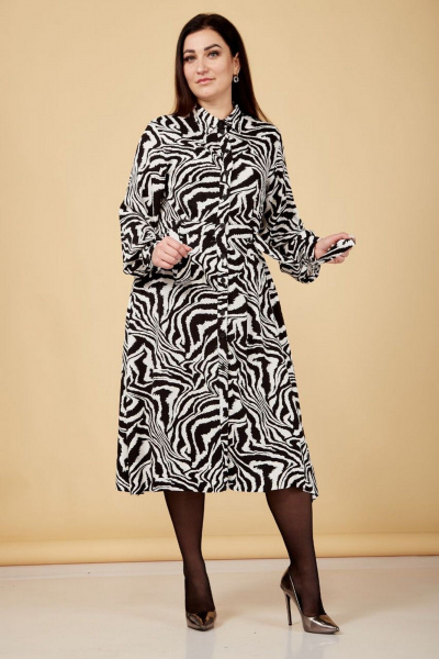 Эффектное платье с защипом и декоративной пряжкой Nati Brend 0010 белый_черный - фото 2