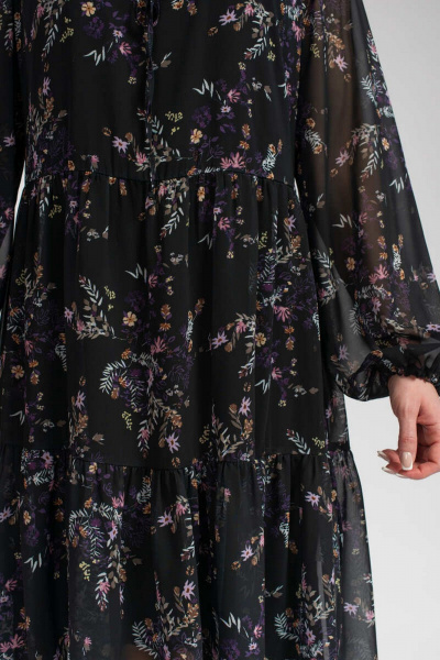 Романтичное шифоновое платье с воланами и шнурком FASHION CENTRE П-3625 темно-синий - фото 5