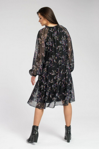 Романтичное шифоновое платье с воланами и шнурком FASHION CENTRE П-3625 темно-синий - фото 4