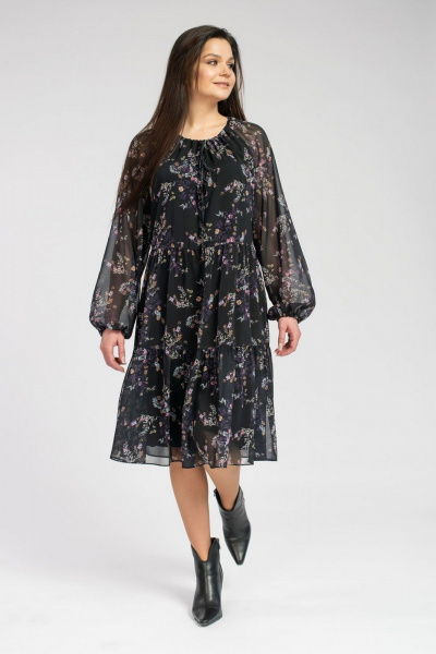 Романтичное шифоновое платье с воланами и шнурком FASHION CENTRE П-3625 темно-синий - фото 3