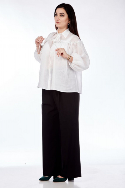 Белая блузка с рубашечным воротником и сборками Nati Brend 0013 белый - фото 8