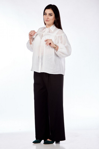 Белая блузка с рубашечным воротником и сборками Nati Brend 0013 белый - фото 4