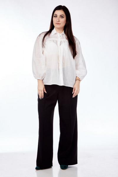 Белая блузка с рубашечным воротником и сборками Nati Brend 0013 белый - фото 1