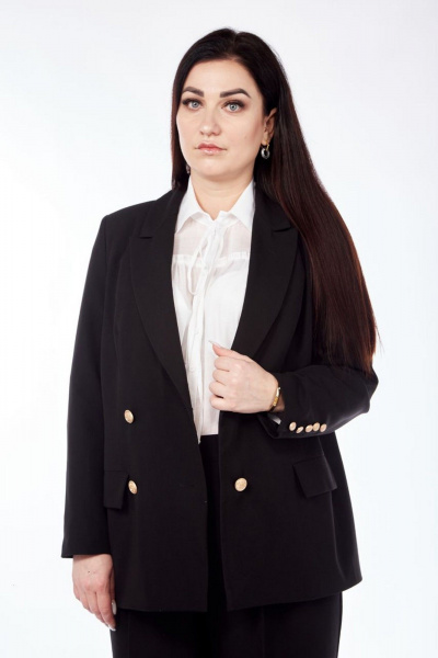 Длинный черный жакет с лацканами и выточками Nati Brend 0014 черный - фото 5