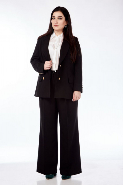 Длинный черный жакет с лацканами и выточками Nati Brend 0014 черный - фото 3