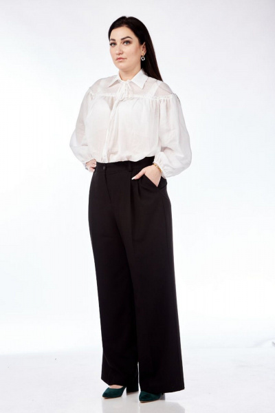 Брюки палацо с высокой посадкой и стрелками Nati Brend 0015 черный - фото 1