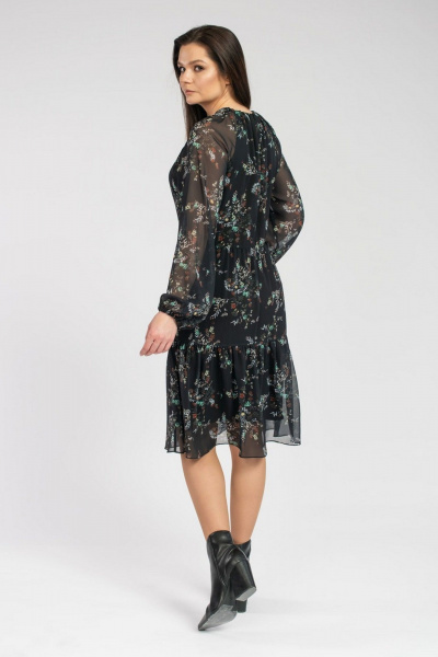Миди шифоновое платье с воланами и собранной горловиной FASHION CENTRE П-3625 черный - фото 5