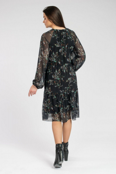 Миди шифоновое платье с воланами и собранной горловиной FASHION CENTRE П-3625 черный - фото 4