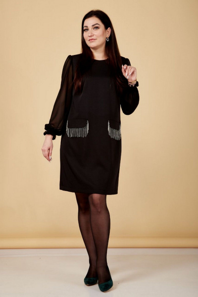 Нарядное платье с нагрудными выточками и шифоновыми рукавами Nati Brend 0018 черный - фото 6