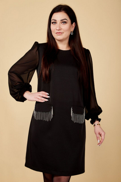Нарядное платье с нагрудными выточками и шифоновыми рукавами Nati Brend 0018 черный - фото 5