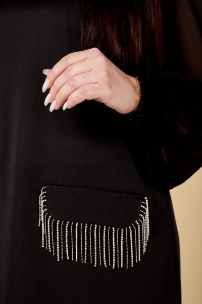 Нарядное платье с нагрудными выточками и шифоновыми рукавами Nati Brend 0018 черный - фото 4