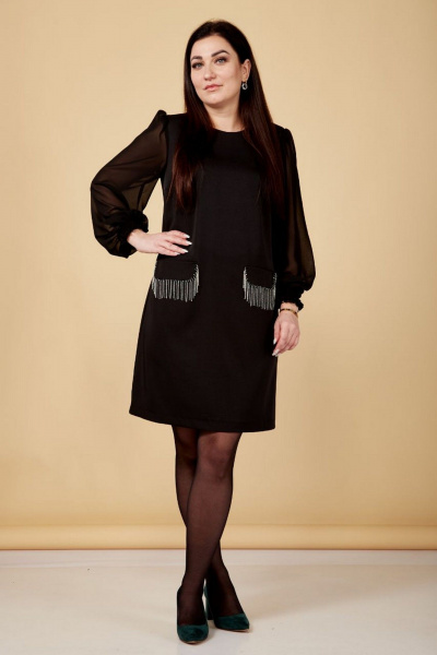 Нарядное платье с нагрудными выточками и шифоновыми рукавами Nati Brend 0018 черный - фото 1