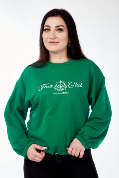 Круглый свитшот с вышивкой и утяжкой на резинке Nati Brend 0022 зеленый - фото 5