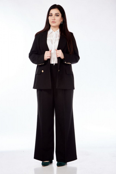 Деловой костюм жакет и брюки из костюмной ткани Nati Brend 0023 черный - фото 1