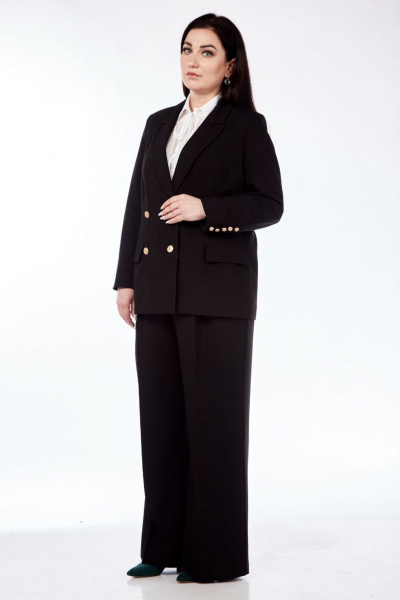 Деловой костюм жакет и брюки из костюмной ткани Nati Brend 0023 черный - фото 6