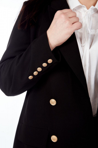 Деловой костюм жакет и брюки из костюмной ткани Nati Brend 0023 черный - фото 4