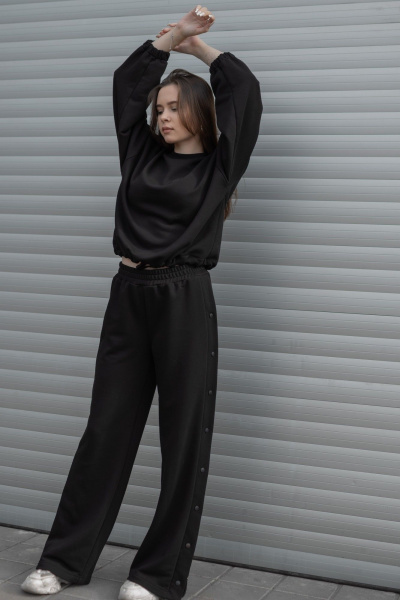 Спортивный костюм с лампасами и завязками Nati Brend 007 черный - фото 4