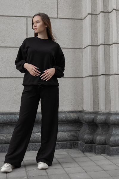 Спортивный костюм с лампасами и завязками Nati Brend 007 черный - фото 1