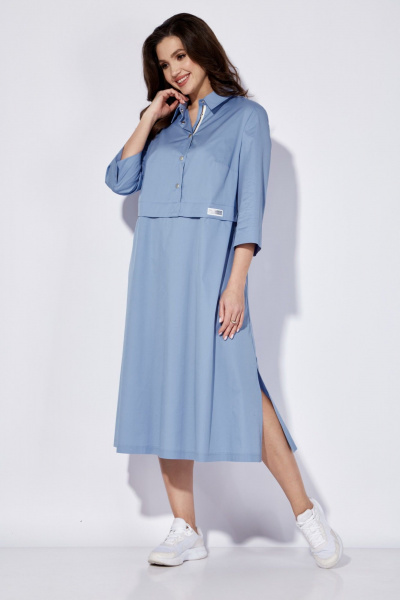 Платье из текстиля с юбкой расклешенной и съемным поясом TAiER 1270 голубой - фото 6