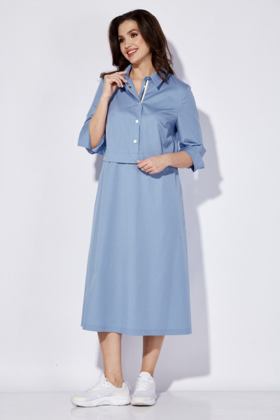 Платье из текстиля с юбкой расклешенной и съемным поясом TAiER 1270 голубой - фото 5