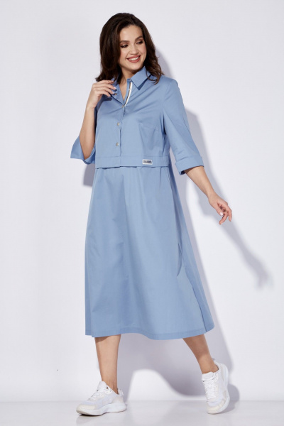 Платье из текстиля с юбкой расклешенной и съемным поясом TAiER 1270 голубой - фото 1