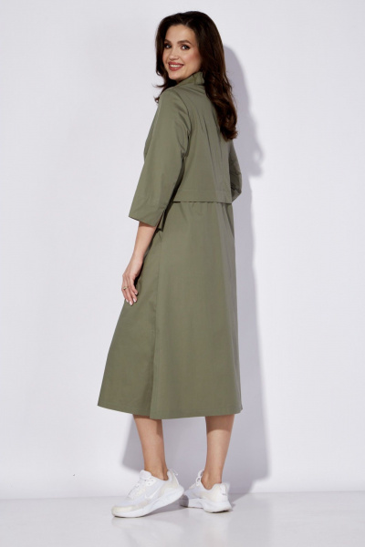 Платье из текстиля с воротником рубашки и карманами TAiER 1270 олива - фото 7