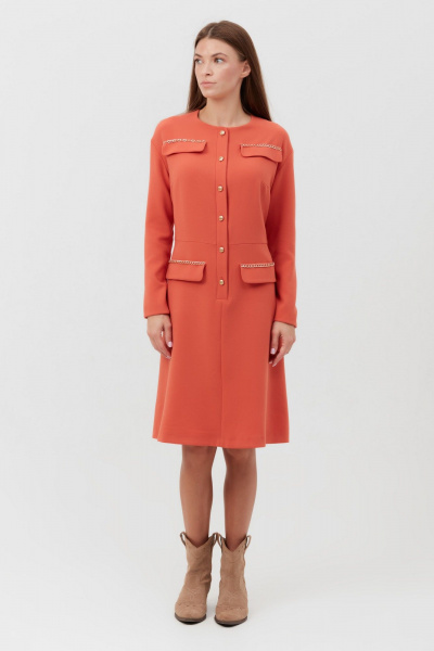 Платье оранжевое из текстиля с разрезами и рукавом 3/4 Condra 4377 терракотовый - фото 3