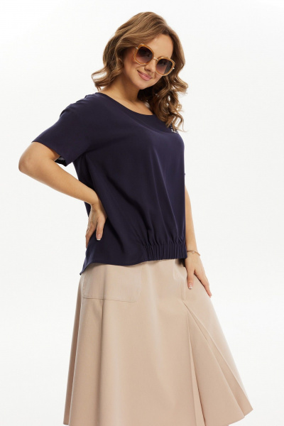 Блуза на каждый день из вискозы и трикотажа Condra 16213 синий - фото 2