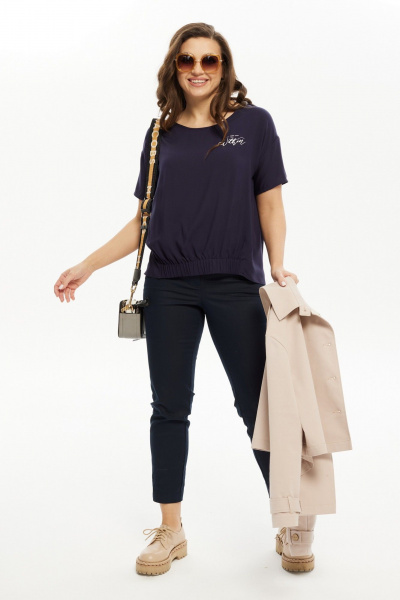 Блуза на каждый день из вискозы и трикотажа Condra 16213 синий - фото 8