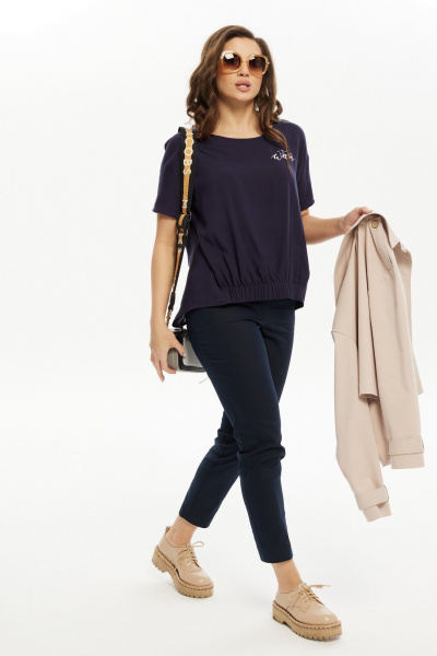 Блуза на каждый день из вискозы и трикотажа Condra 16213 синий - фото 6