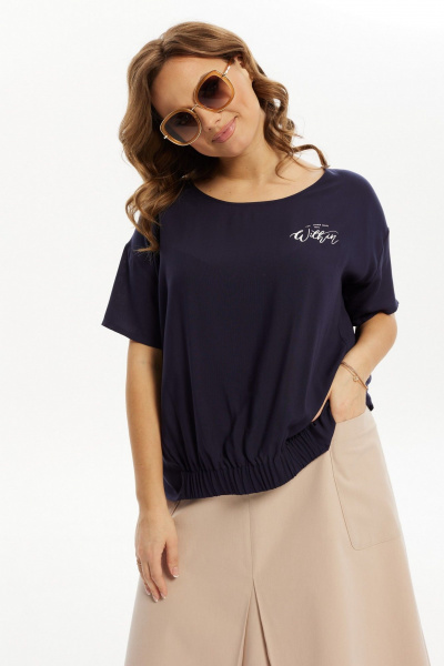 Блуза на каждый день из вискозы и трикотажа Condra 16213 синий - фото 1