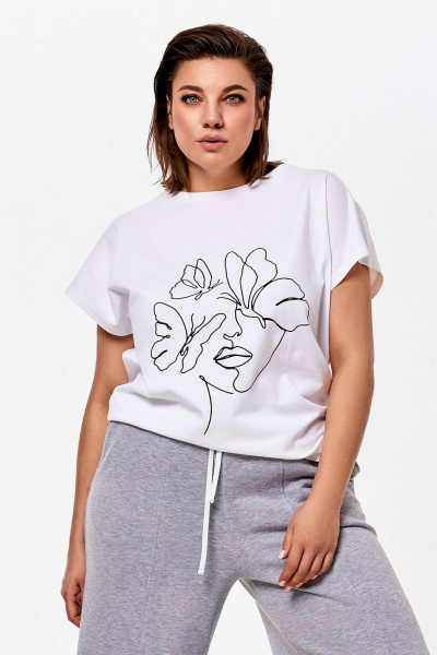 Футболка с дизайнерским принтом и высокоедиа гладким рукавом KaVaRi 4007 молочный_принт - фото 4