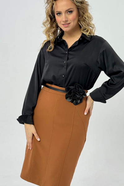 Юбка из текстиля с расширением к низу для делового образа Condra 12085 бежево-коричневый - фото 1