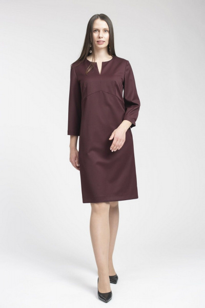 Платье из полушерстяной ткани с V-образным вырезом FASHION CENTRE Пш-3349 бордовый - фото 2