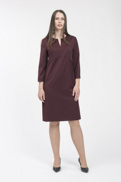 Платье из полушерстяной ткани с V-образным вырезом FASHION CENTRE Пш-3349 бордовый - фото 1