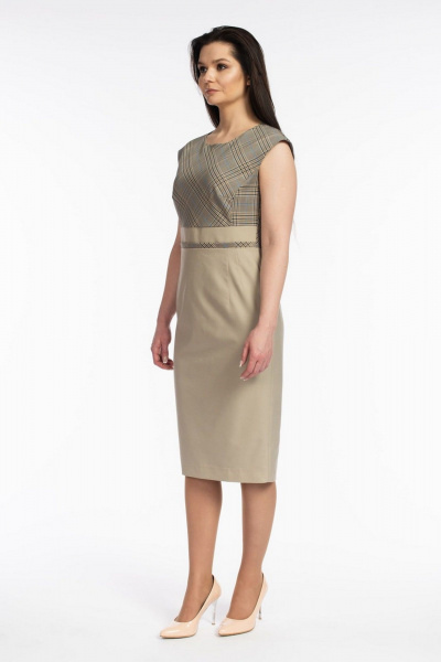 Платье приталенное без рукавов для деловых образов FASHION CENTRE Пш-3605 бежевый - фото 5