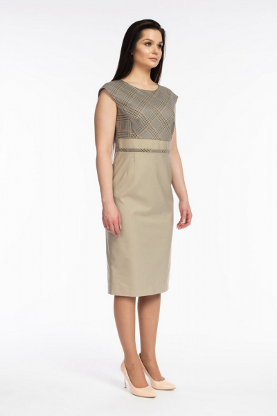 Платье приталенное без рукавов для деловых образов FASHION CENTRE Пш-3605 бежевый - фото 4