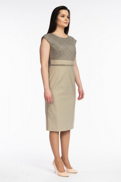 Платье приталенное без рукавов для деловых образов FASHION CENTRE Пш-3605 бежевый - фото 3